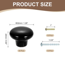 uxcell 6Pcs Ceramic Cabinet Knobs, 32mm/1.26" Mushroom Round Shaped Drawer Knobs Dresser Knob Pulls Handle with Screws for Wardrobes Bedroom Furniture Closet Cupboard, Black