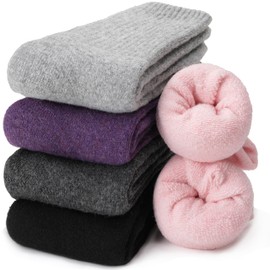 EBMORE Merino Wool Socks for Women Hiking Thermal Winter Warm Thick Boot Cozy Crew Comfy Work Socks Stocking Stuffers Gift 5 Pairs (Purple Pink Grey Series)