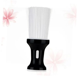 BIUDECO Hairdressing Duster Brush for Neck and Face Flat Shape Salon Tool for Easy Hair Removal Black with Talcum Powder Dispenser for Barbers and Cosplayers