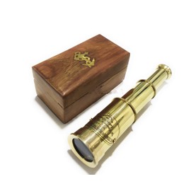 6" Handheld Brass Telescope with Wooden Box - Pirate Navigation (Victorian Marine Telescope - Brass)