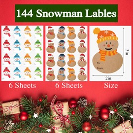 144 PCS Gift Tags for Christmas Presents, 2x3 Inch Name Tags for Christmas Presents, Snowman Christmas Labels Stickers Self Adhesive, Christmas Name Tags Stickers for Gift Wrapping Paper