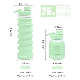 Nefeeko Collapsible Water Bottle, 26oz Silicone Foldable Water Bottles Leakproof BPA Free Travel Water Bottles with Carabiner, Portable Sport Water Bottles for Camping,Hiking Outdoor Indoor Sport