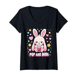 Womens Powered by K-pop and Boba Kpop Merch Merchandise V-Neck T-Shirt