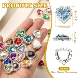 PATIKIL 20PCS Heart Rhinestones, Sew on Rhinestones Buttons Crystal Heart Nail Charm Embellishment Flatback Diamond for Sewing DIY Clothing Wedding, Light Blue