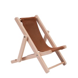 Hanpo Mini Wood Beach Chair Phone Stand, Cute Fabric Foldable Cell Phone Holder for Desk, Novelty Phone Dock Compatible with Smart Phone 6.7 inches