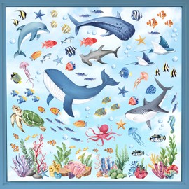decalmile Under The Sea Fish Double Sided Window Clings Summer Ocean Animal Seaweed Whale Window Decals Anti-Collision Glass Window Doors Window Stickers