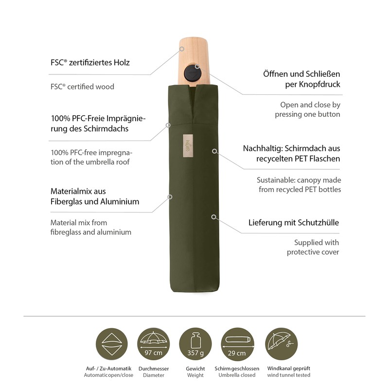 Doppler Nature Mini Pocket Umbrella 25 cm, Deep Olive