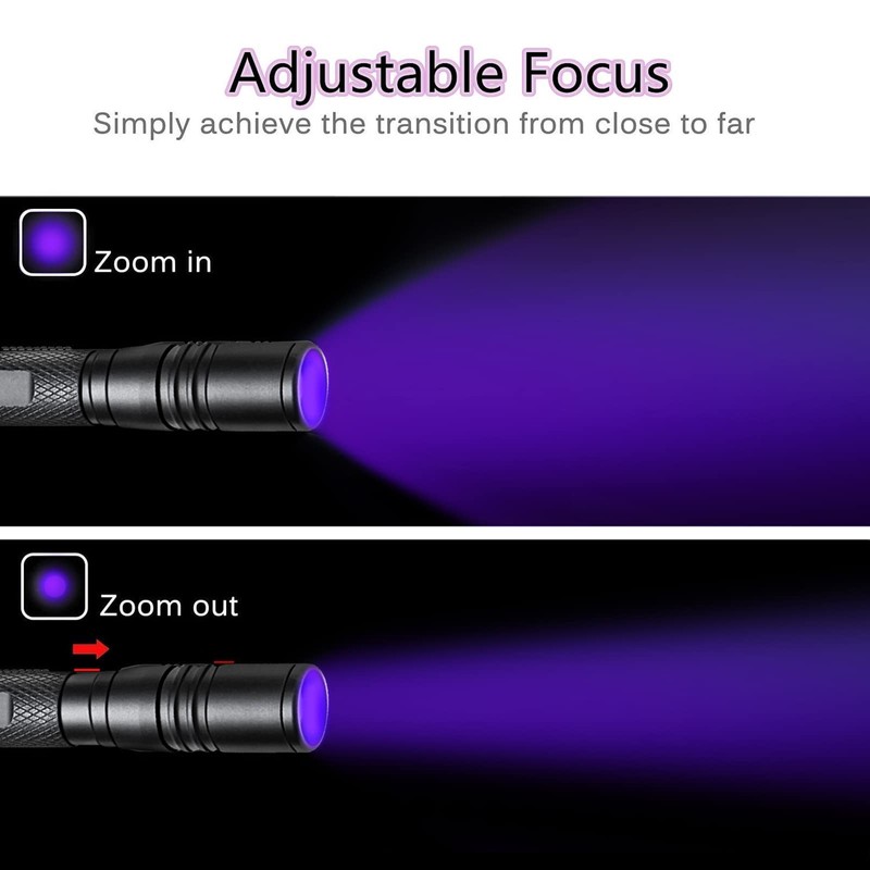 COSMOING 395nm UV Flashlight, Zoomable Blacklight with 2xAAA Battery Ultraviolet