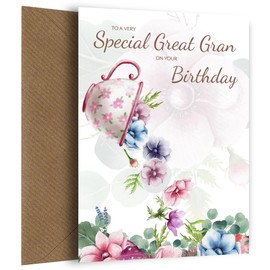 Traditional Great Gran Birthday Card for Her - Special Great Grandmother Floral Bday Cards with Lovely Words - Birthday Card for 60th 65th 70th 75th 80th 85th 90th 95th 100th
