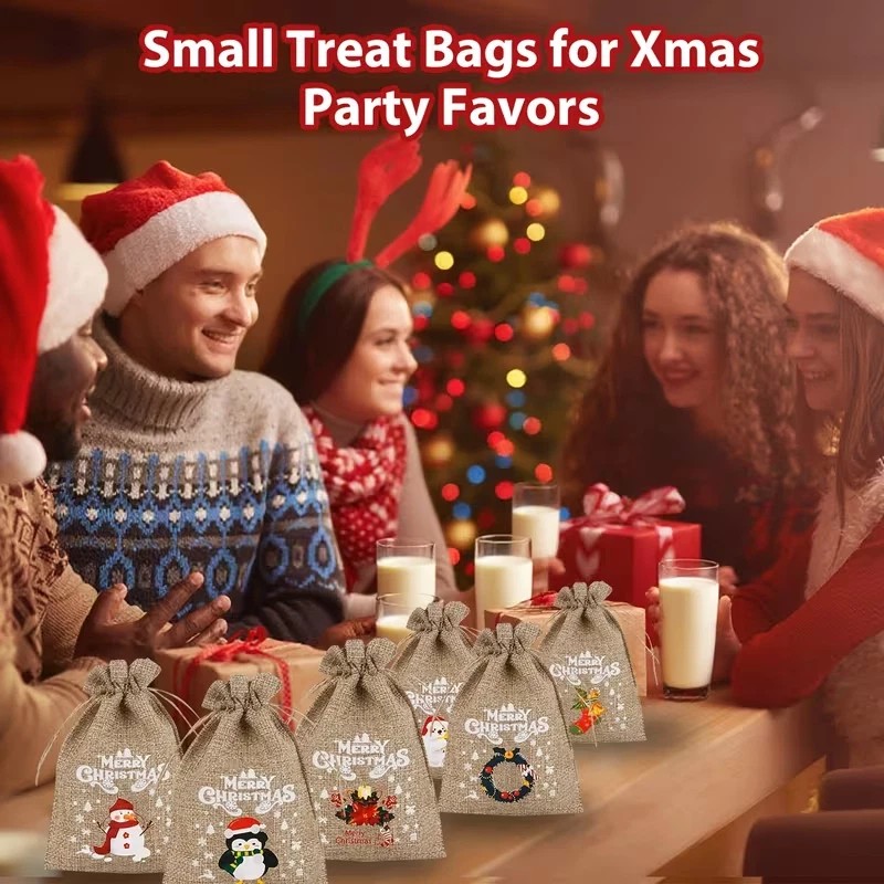 Feelso Drawstring Holiday Gift Bags (36pcs) Various Sizes, Christmas Burlap