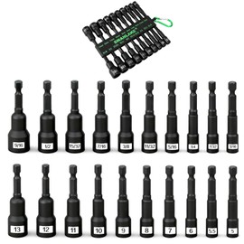 Magnetic Nut Driver Set, 20-Piece Metric & SAE 1/4" Hex Shank, Drill Socket Set, Impact Driver Bit Sets, Magnetic Bit Holder with Aluminum Alloy Snap Clip, 65mm Long Hex Bits, Quick Change Tool