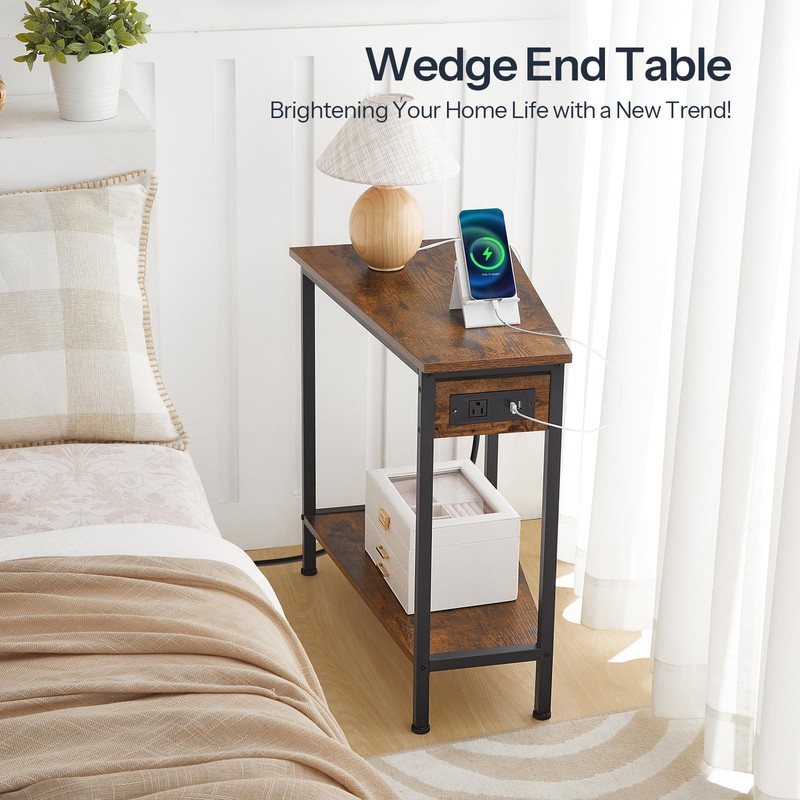 HOOBRO Wedge End Table with Charging Station, Recliner Wedge Side