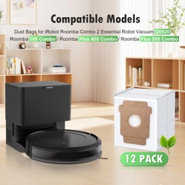 12-Pack Q0520 Replacement Dust Bag Compatible with iRobot Roomba 2 Essential Robot Q052, 105 Combo, Plus 405, Plus 505 Combo Vacuum Cleaner, Disposable Roomba Vacuum Bags Accessories