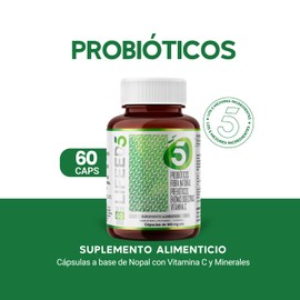 Probioticos 50 Billones Lifeed5 | Enzimas Digestivas y Probioticos Vivos, Fibra Natural, Vitamina C y Zinc, 60 Capsulas de Probioticos y Prebioticos como Suplementos Alimenticios con Inulina de Agave y Lactobacilos para el Sistema Digestivo
