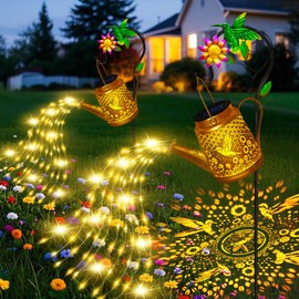 Hummingbird Solar Watering Can Lights, Outdoor Waterproof Garden Lanterns with Shepherd Hook, Solar Garden Decor for Yard Outdoor Landscape Pathway Porch Patio, Gift for Women Mom Grandma, 2 Pack