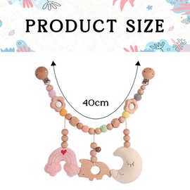 Zasjon Wooden Baby Pram Chain, Pram Chain for Babies, Pram Toy Girls Boys, Pram Accessories, Pram Chain for Babies and Toddlers from 0+ Months