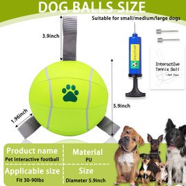6 inch Dog Ball, 1 Pack Dog Tennis Balls Interactive Pet Ball for Tug of War & Water Play,Herding Balls for Medium & Large Dogs (Yellow, 1 Pack)