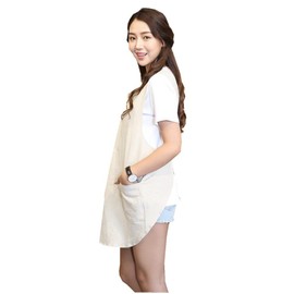 Soft Cotton Linen Apron Solid Color Halter Cross Bandage Aprons Japanese Style X Shape Double Pockets Round Skirt Kitchen Cooking Clothes Chef Summer Fit (Beige)