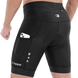 X-TIGER Men's Cycling Shorts Padded Cycling Shorts 3 Pockets Cycling Shorts Quick Drying Elastic Breathable, black