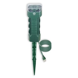OSKOS Outdoor Power Stake with Photocell Timer 2/4/6/8 Hour Countdown, Dusk to Dawn, 6 Grounded Outlets 6FT Cord, UL Listed, Green