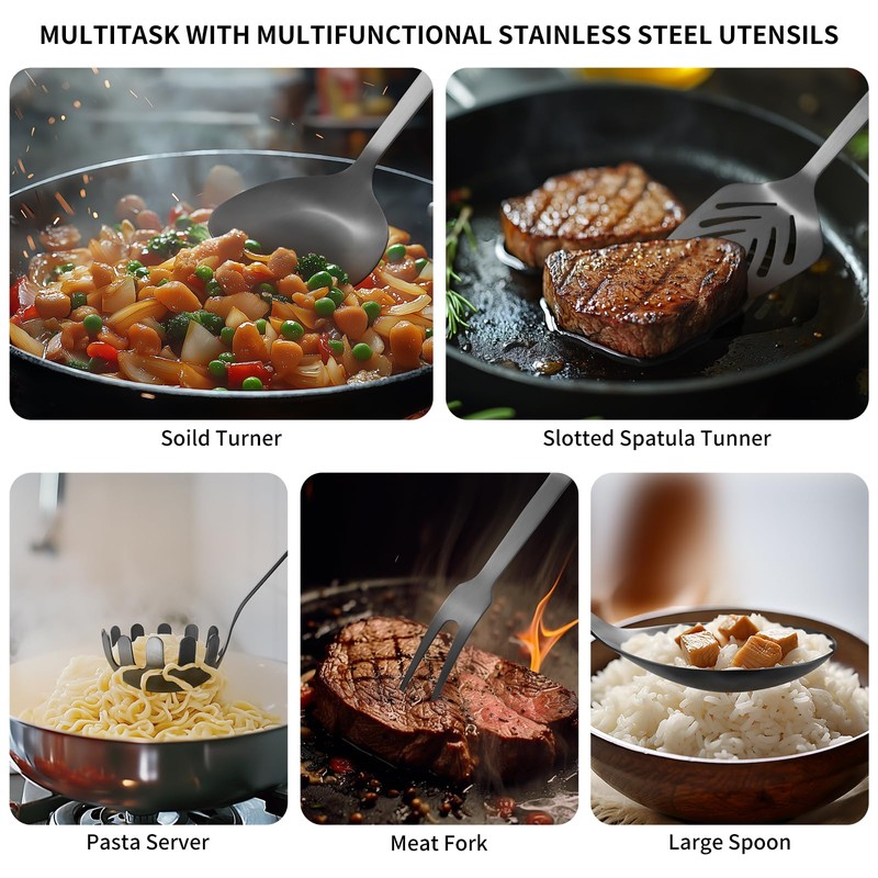 304 Stainless Steel Kitchen Utensil Set - 9pcs Cooking Utensils,
