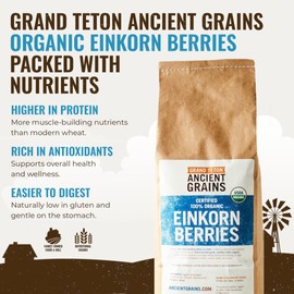 Grand Teton Ancient Grains - 100% Organic Einkorn Berries, Premium Food-Grade Farro Piccolo, For Milling into Flour, Baking,Pilafs, & Soups, 2.5 lbs