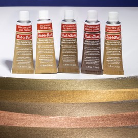 AMACO Rub N Buff Wax Metallic Finish Gold Kit - Antique Gold Autumn Gold European Gold Gold Leaf Grecian Gold 15ml Tubes - Versatile Gilding Wax for Finishing and Restoration- 5 Rub and Buff Colors