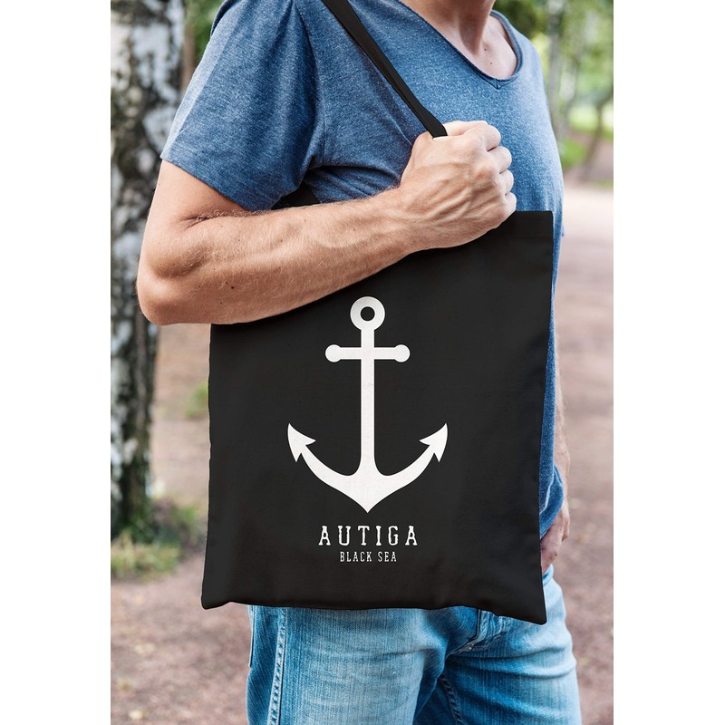 Autiga® Jute Bag Anchor Nautical Sailor Sailing Black 2 Long