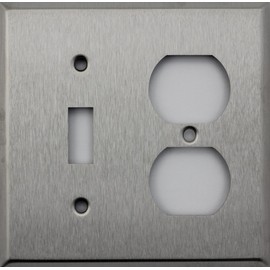 Brushed Satin Stainless Steel 2 Gang Wall Plate - 1 Toggle Switch 1 Duplex Outlet