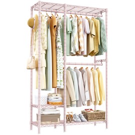 Raybee 77" H Clothes Rack Heavy Duty Clothing Racks for Hanging Clothes Portable Closet Racks for Hanging Clothes Free Standing Clothes Rack Wire Garment Rack Sturdy & Stable Pink 77" Hx31.5 Wx15.8 D