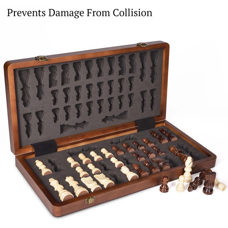 ELONGDI 15" Wooden Chess Set with Magnetic Pieces - Extra
