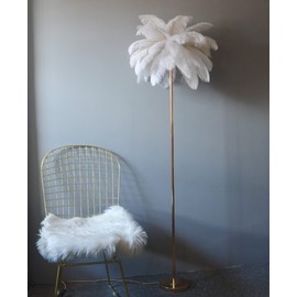 KDLAK Natural Ostrich Feather Floor Lamp White, Simple Modern Living Room Bedroom Standing Lamp, Pink Girl Bedroom Lamp(Color:White)