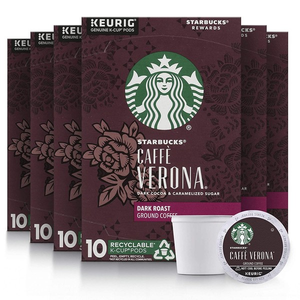 Starbucks Dark Roast K-Cup Coffee Pods — Caffè Verona for Keurig Brewers — 6 boxes (60 pods total)