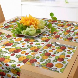 Ambesonne Fruits Table Runner & Placemats, Fall Harvest Themed with Fruity Print Leaves Illustration Autumn Season, Set for Dining Table Decor, Placemat 4 pcs + Runner 16"x72", Burnt Sienna and Yellow