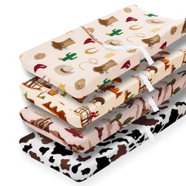 4 Pack Western Cowboy Crib Sheets Neutral Breathable Fitted Baby Sheets Nursery Sheets for Baby Boys or Girls (Changing Pad Cover)
