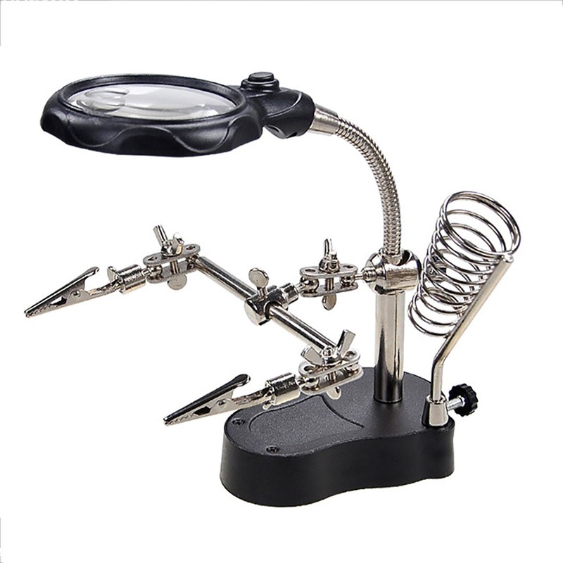 Magnifying Glass Soldering Station LED Lamp Magnifier with Auxiliary Clips