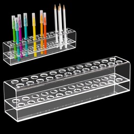 HESHUYU Acrylic Pen Display Holder 24-Slots 12mm Pen Display Stand Clear Pencil Display Stand Acrylic Pencil Display Rack for Art Paint Brush Makeup Brush