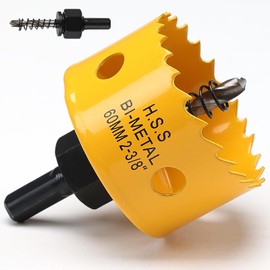 60mm Hole Saw, HSS Bi-Metal Hole Cutter with Drill Bit for Wood, Plastic, PVC, Fiberglass and Plasterboard, Yellow