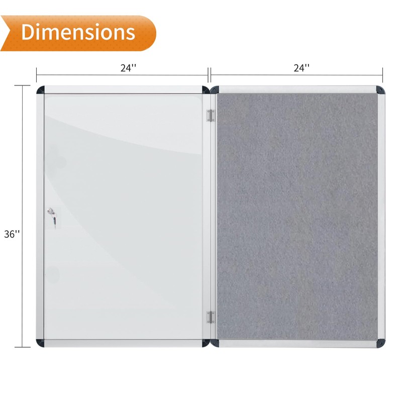 VIZ-PRO Tamperproof Lockable Gray Fabric Noticeboard Aluminium Framed 36x24 Inches