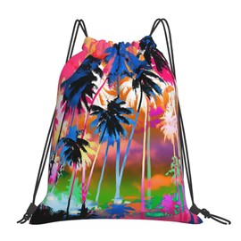 Richugui Pretty Drawstring Backpack Colorful Tropical Trees Drawstring Bags Drawstring Backpack Sports Gym String Bag For Women Men Backpacks Training Yoga Bags