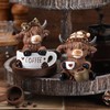 Wesiti 2 Pcs Highland Cow Figurines Coffee Highland Cow Gnomes