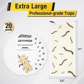 Qualirey Centipede Extra Large Glue Traps 20Pcs(Tear Into 40Pcs),11’’ x 5.3’’ Centipede Glue Boards Indoor Outdoor, Adhesive Insect Catcher for Home, Sticky & Non Toxic Traps for Home, Garage & Shed