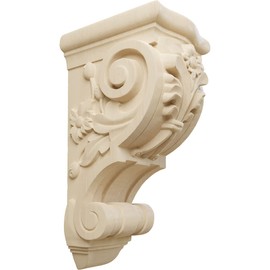 Ekena Millwork COR06X07X14FLRW Large Floral Wood Corbels, 6 1/4"W x 7 5/8"D x 14 1/8"H, Rubberwood