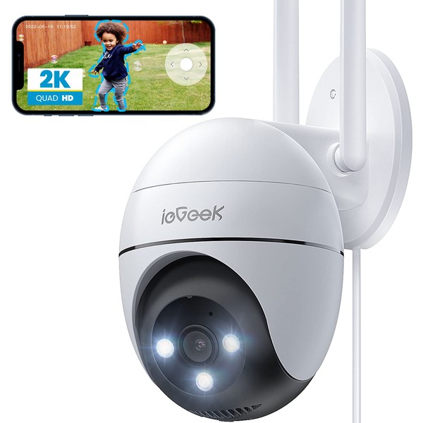 ieGeek 2K PTZ Security Camera Outdoor - CCTV Camera Systems Wireless Outdoor with 15M Color Night Vision,WiFi Home IP Camera with Human Detection,Siren,2-Way Audio,Work with Alexa,SD/Cloud(Wired)