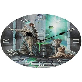 Lisa Parker Decorative Wall Clock-Cat Hubble Bubble, MDF, Multi, Height Width 30cm Depth 3.5cm