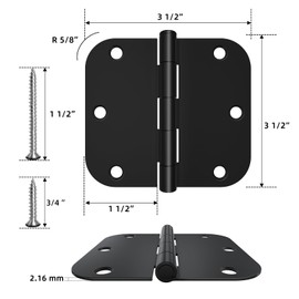 HOSOM 18 Pack Door Hinges Black Matte Interior Door Hinges 3.5 x 3.5 inch Rounded with 5/8 Radius, Heavy Duty Hinges for Doors