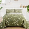 Anibedding Floral Queen Quilt Set,3 Piece Olive Green Flower Pattern