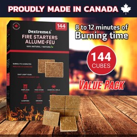 Dextreme Dextreme Fire Starter Pack of 144/48 Natural Fire Starters Cubes for Campfires, Charcoal, BBQ, Grill Pit, Fireplace, Wood Stoves, Smokers and Camping - Easy to Ignite and Non Toxic (144 Squares)