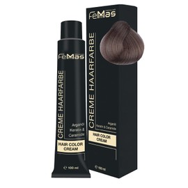 FemMas Hair Colour, Professional Cream Hair Colour with Argan Oil, Keratin & Ceramides, as Permanent Hair Colouring or Tint for Radiant, Durable Colour Results, Light Blonde Ash 8.1, 100 ml