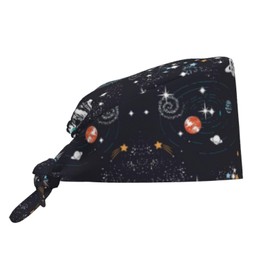 Space Galaxy Constellation Working Cap Scrub Cap with Sweatband,Adjustable Fashion Elastic Bandage Tie Back Hat Headwear Printed for Women Men